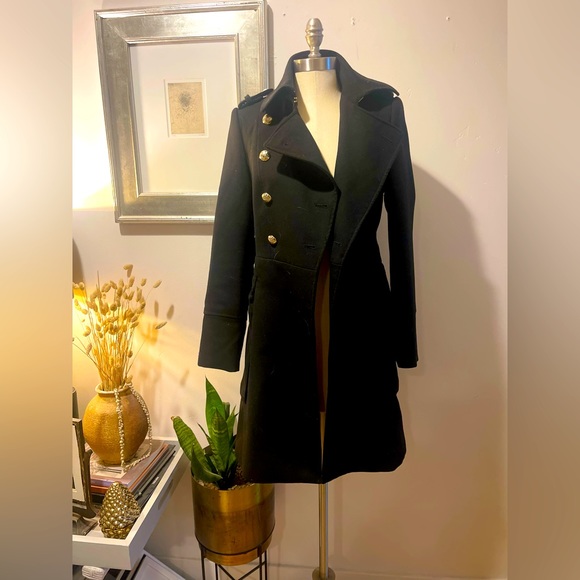 Zara women’s medium long black army style double breasted trench coat - Picture 1 of 6